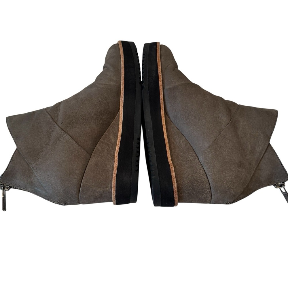 Eileen Fisher Clapton Gray‎ Graphite Nubuck Leather Wedge Bootie S1 Sz 5 - Picture 6 of 10
